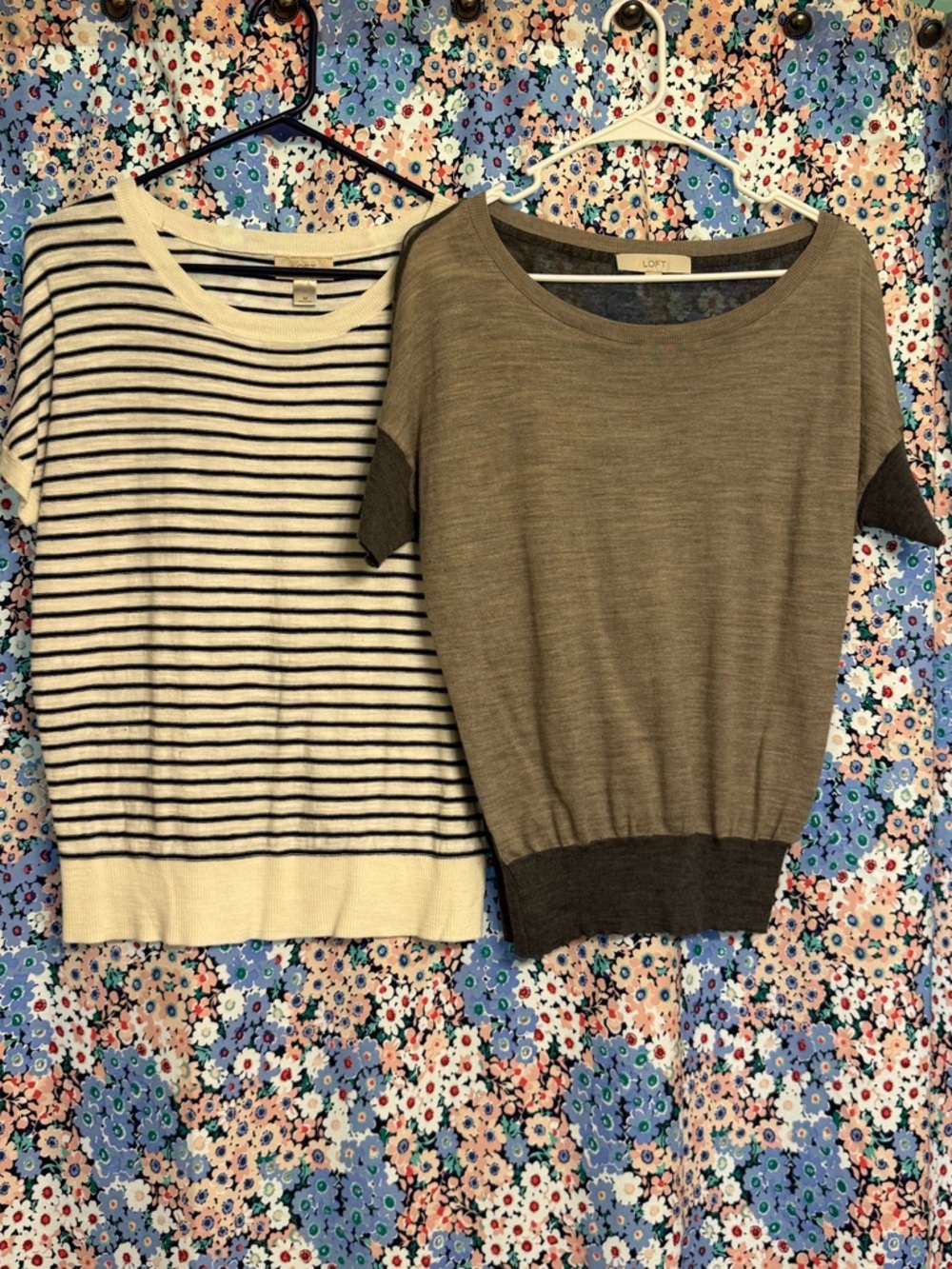 LOFT Cream & Navy Striped Short Sleeve Top - LOT of 2